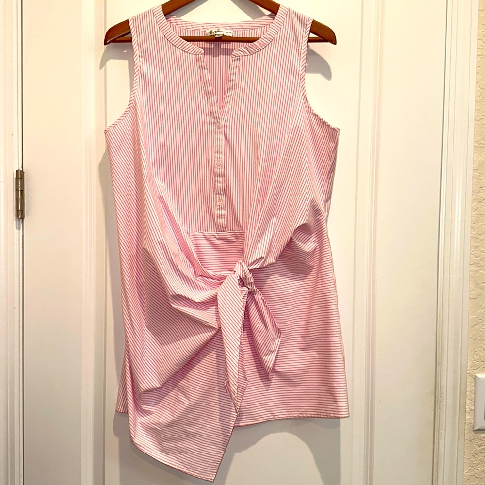 Neiman Marcus pink and white stripe knitted top L